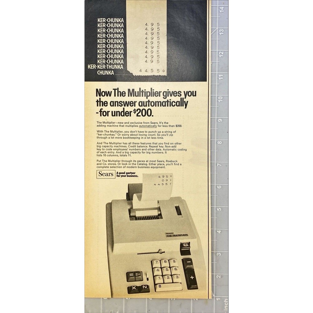 Sears The Multiplier Adding Machine "A Good Partner for Business" Print Ad 1971